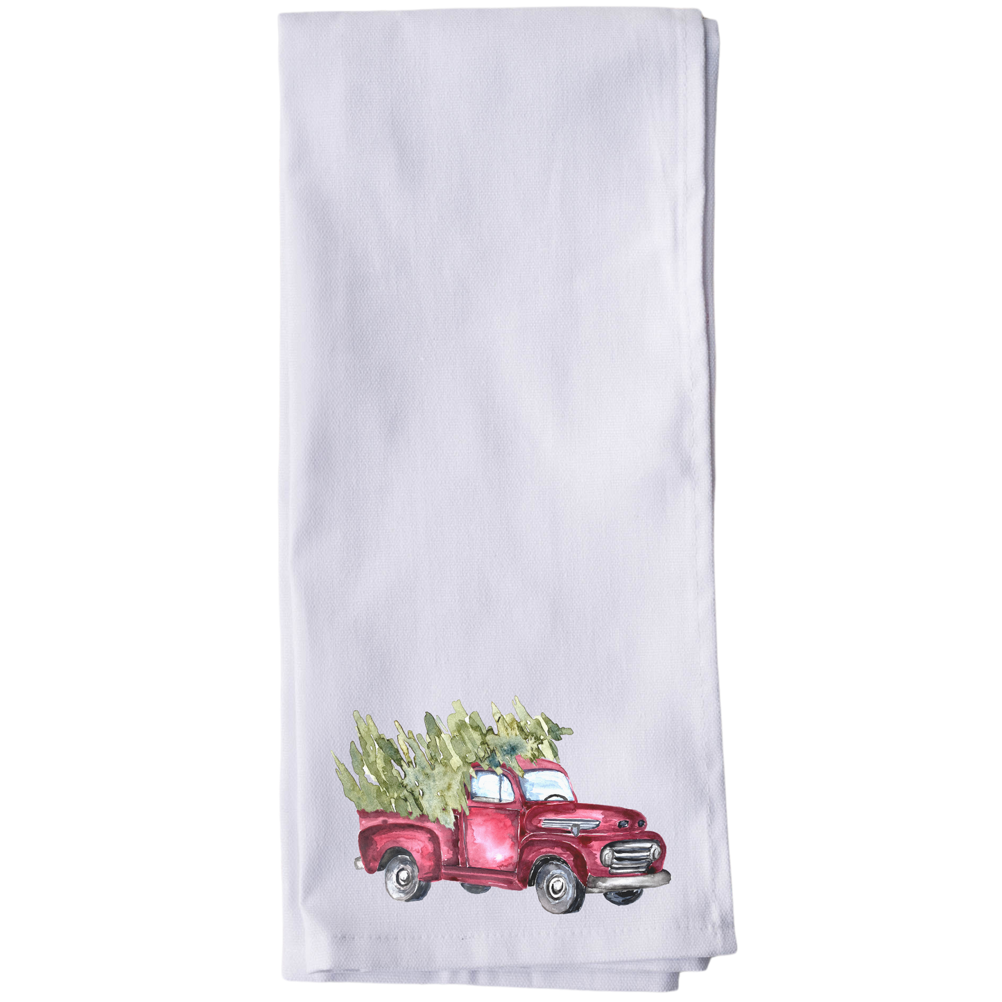Watercolor Christmas Truck Tea Towel